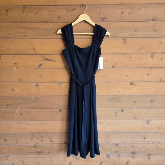 Gal Meets Glam Veronica Cap Sleeve Wide Leg Jumpsuit Black NWT Size 4 Tie Waist - Picture 2 of 6